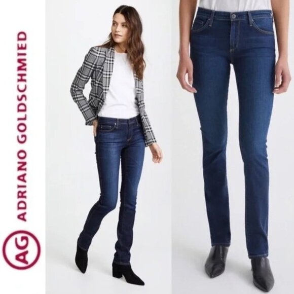 AG The Harper Essential Straight Raw Hem Jeans 28W Dark Wash Whiskered - Picture 9 of 15